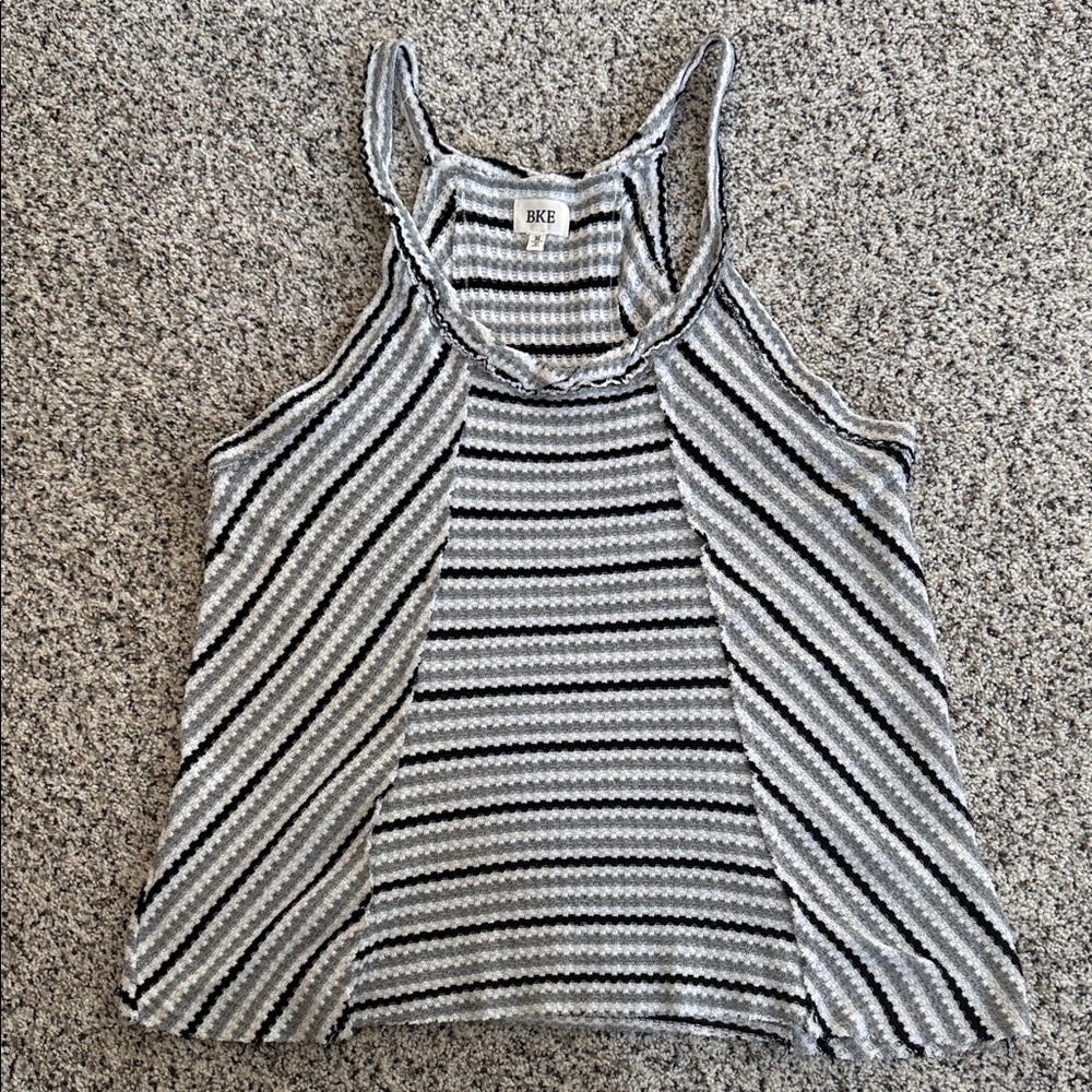 BKE Black & White Striped Racerback Tank